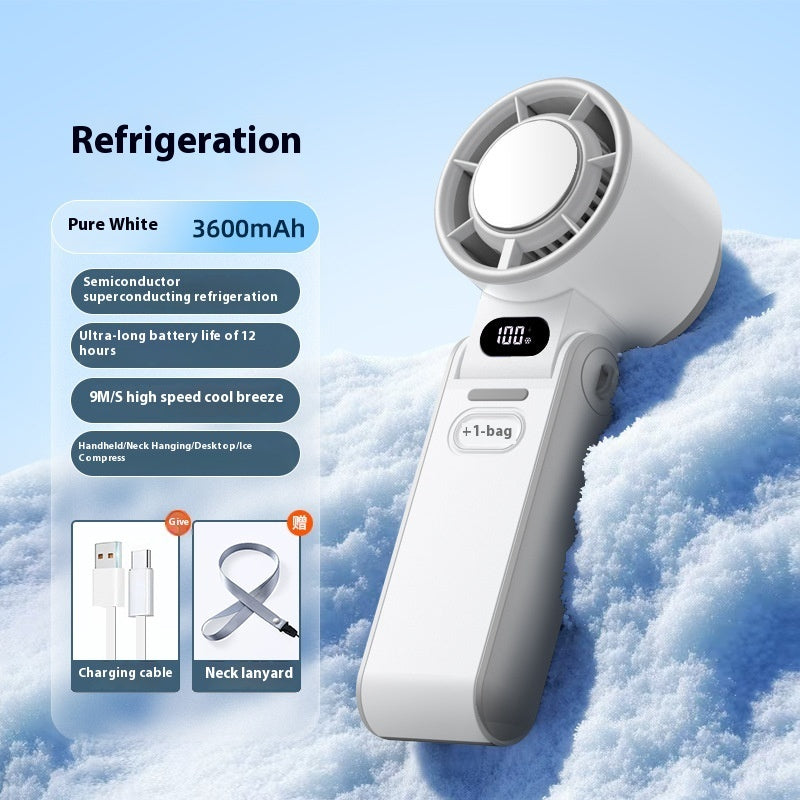 High-Speed Refrigeration Ice Compress Small Handheld Fan Outdoor Portable Foldable