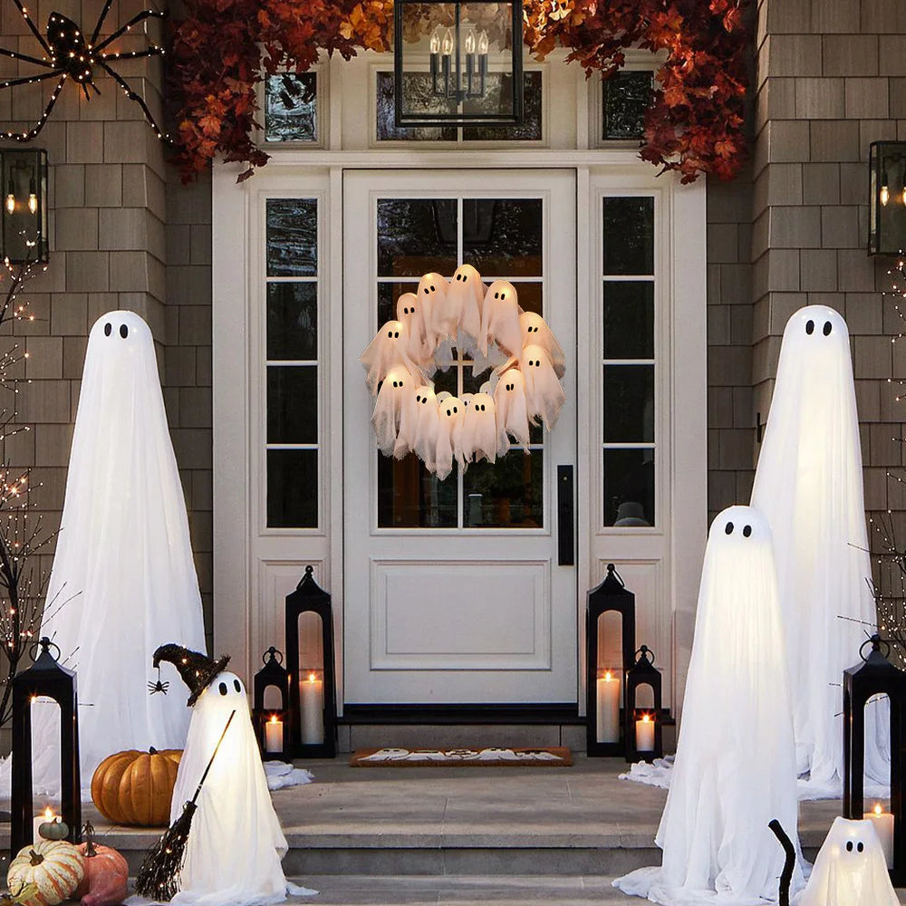 LED Ghost Wreath – Light-Up Halloween Door Décor (40cm)