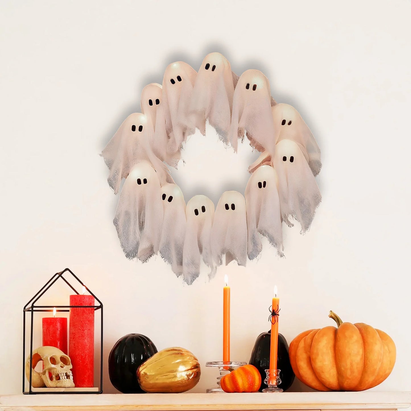 LED Ghost Wreath – Light-Up Halloween Door Décor (40cm)