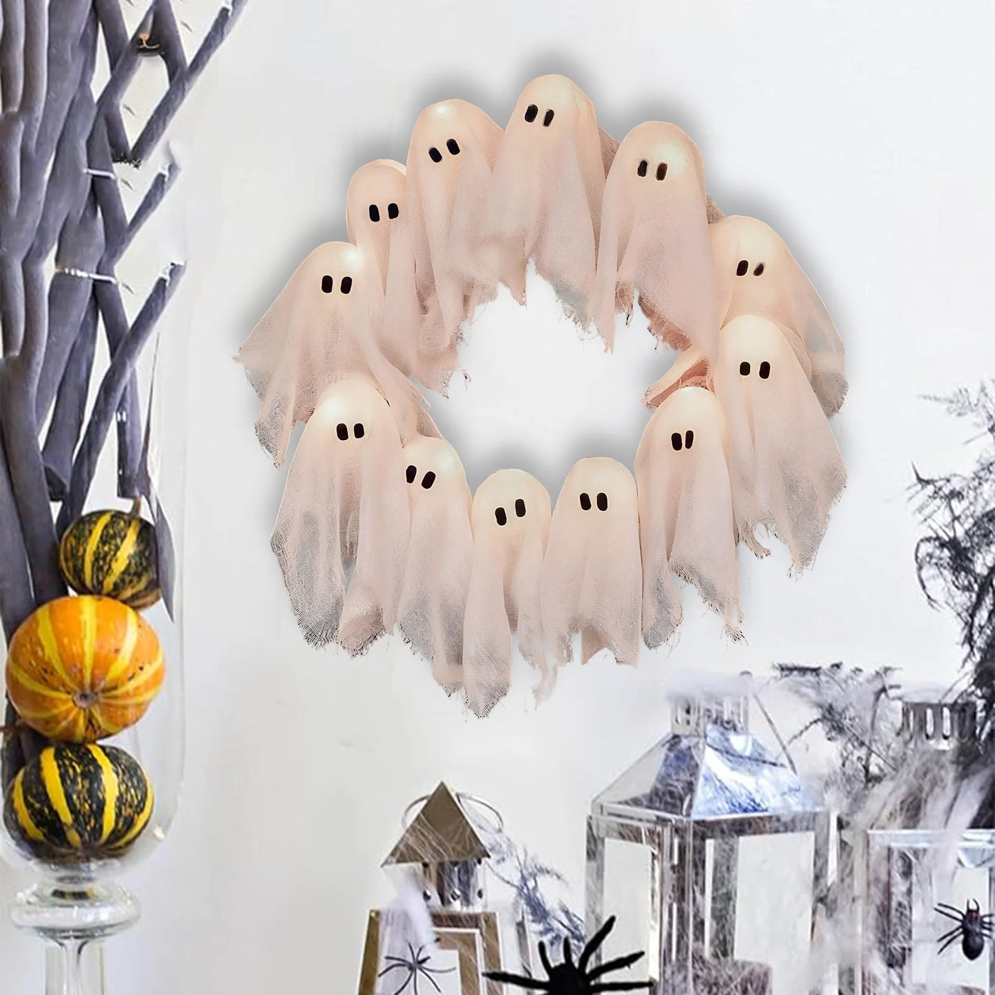 LED Ghost Wreath – Light-Up Halloween Door Décor (40cm)