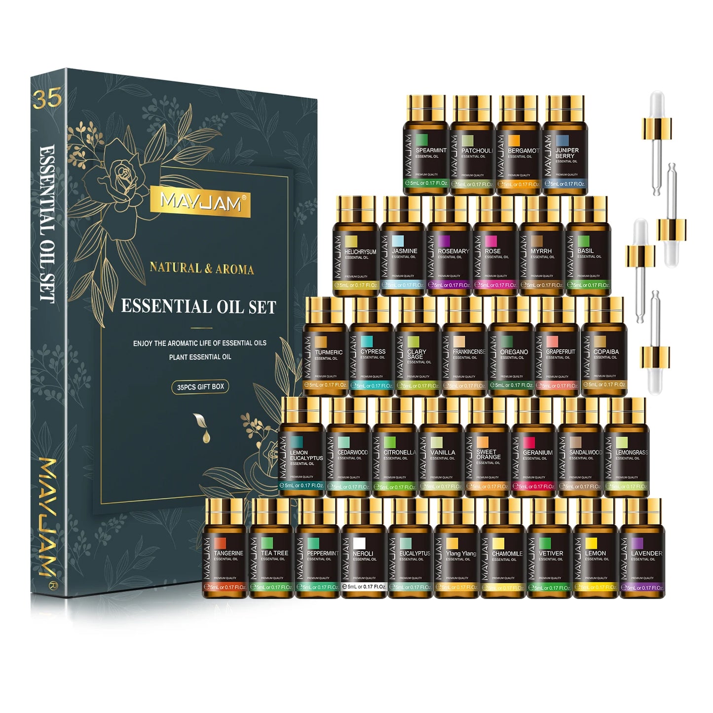 MAYJAM Ultimate Aromatherapy Gift Set: 35 Pure Essential Oils for Relaxation, Mood & Focus
