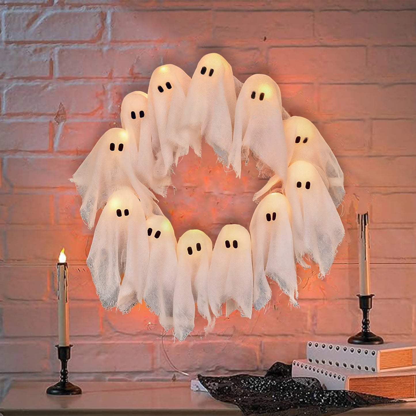 LED Ghost Wreath – Light-Up Halloween Door Décor (40cm)