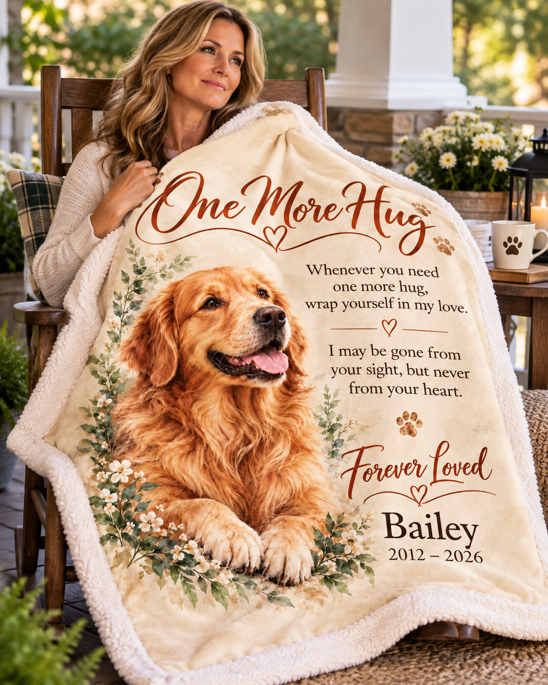 Personalized Pet Memorial Blanket – One More Hug | Custom Dog & Cat Photo Keepsake