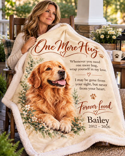 Personalized Pet Memorial Blanket – One More Hug | Custom Dog & Cat Photo Keepsake