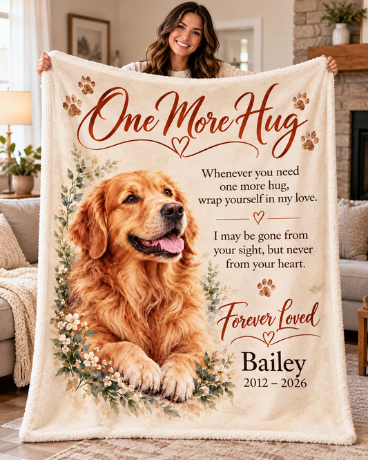 Personalized Pet Memorial Blanket – One More Hug | Custom Dog & Cat Photo Keepsake