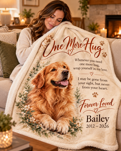 Personalized Pet Memorial Blanket – One More Hug | Custom Dog & Cat Photo Keepsake