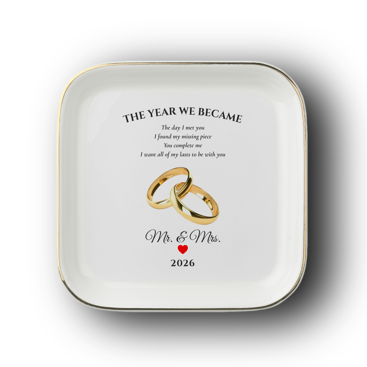 Personalized "The Year We Became Mr. & Mrs." Ceramic Jewelry Dish – 2026 Newlywed Keepsake