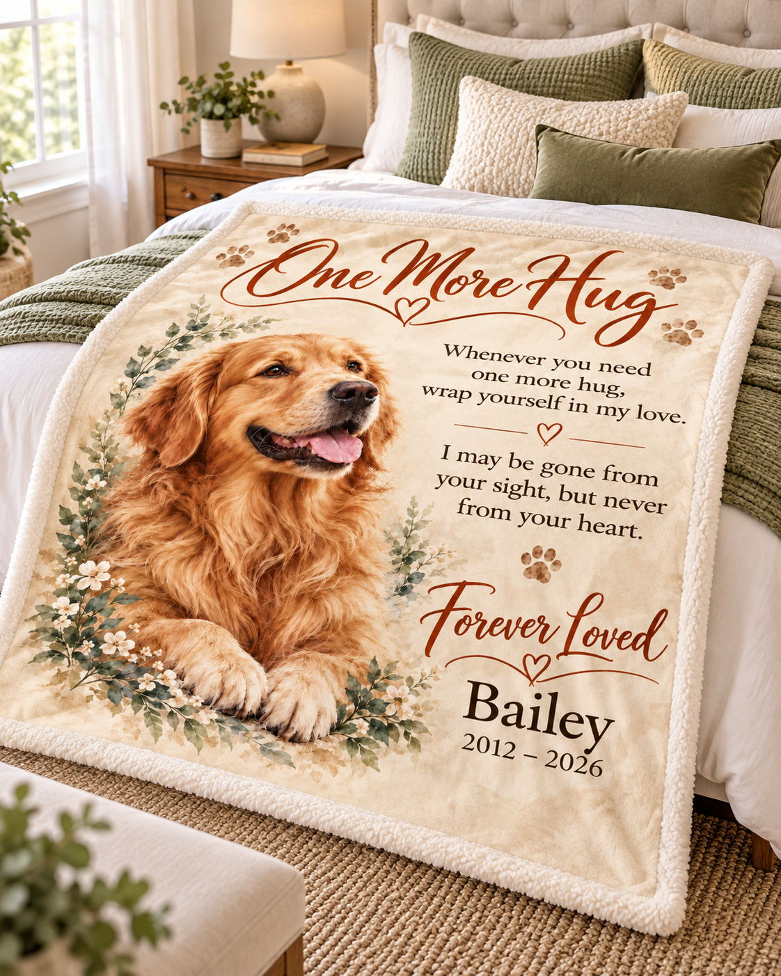 Personalized Pet Memorial Blanket – One More Hug | Custom Dog & Cat Photo Keepsake