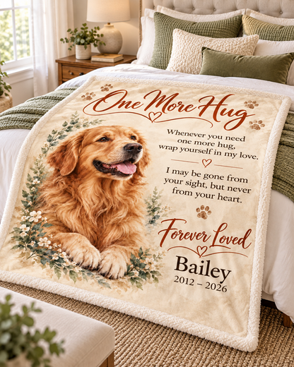 Personalized Pet Memorial Blanket – One More Hug | Custom Dog & Cat Photo Keepsake
