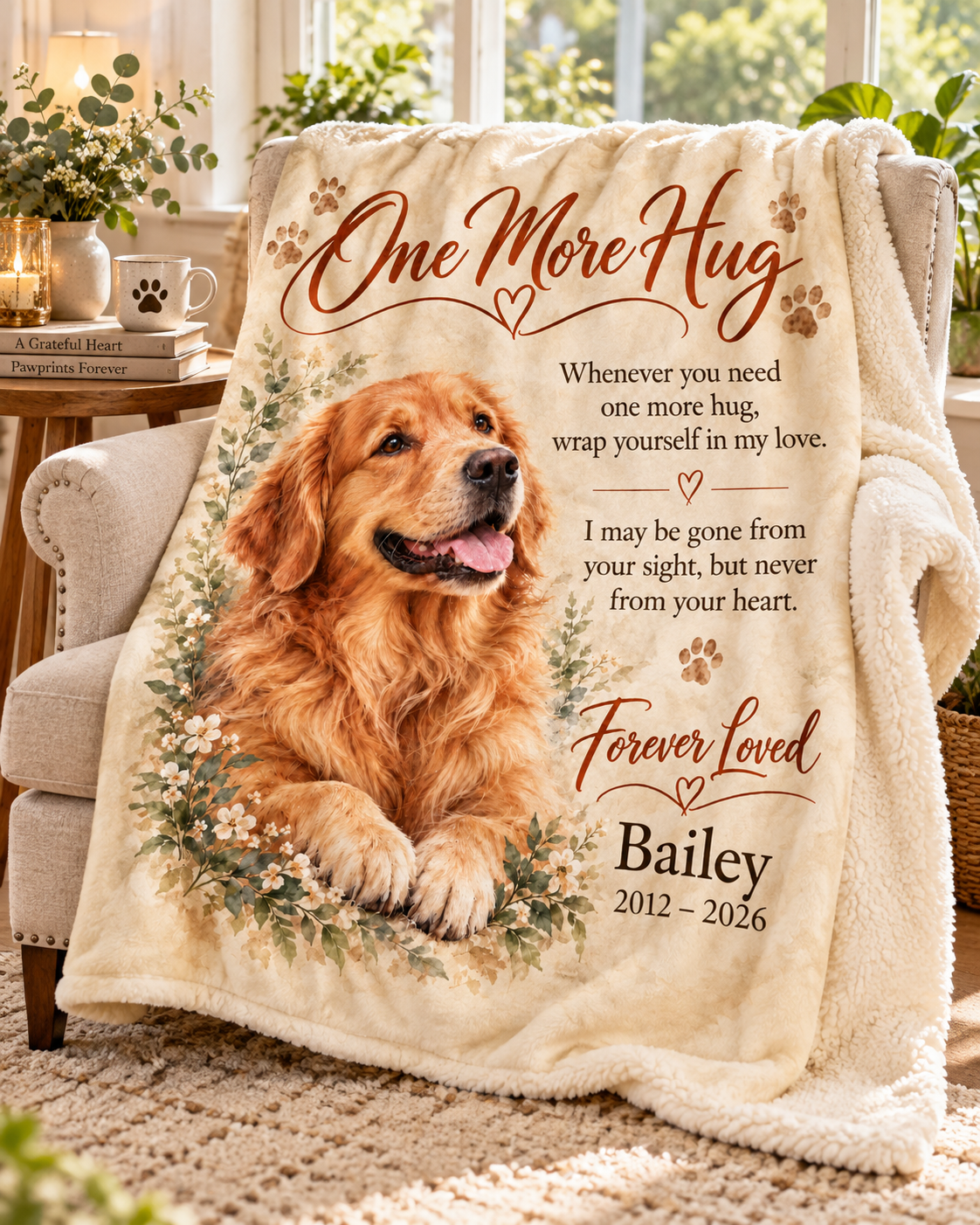 Personalized Pet Memorial Blanket – One More Hug | Custom Dog & Cat Photo Keepsake