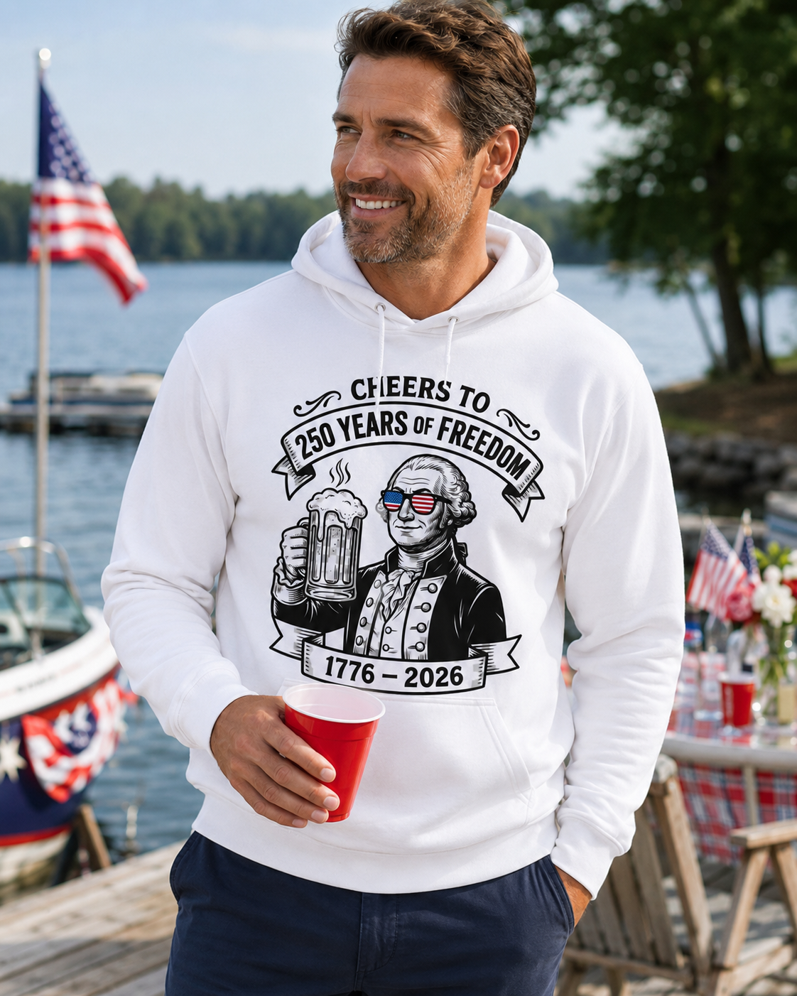 Cheers to 250 Years of Freedom Shirt – George Washington 4th of July Tee