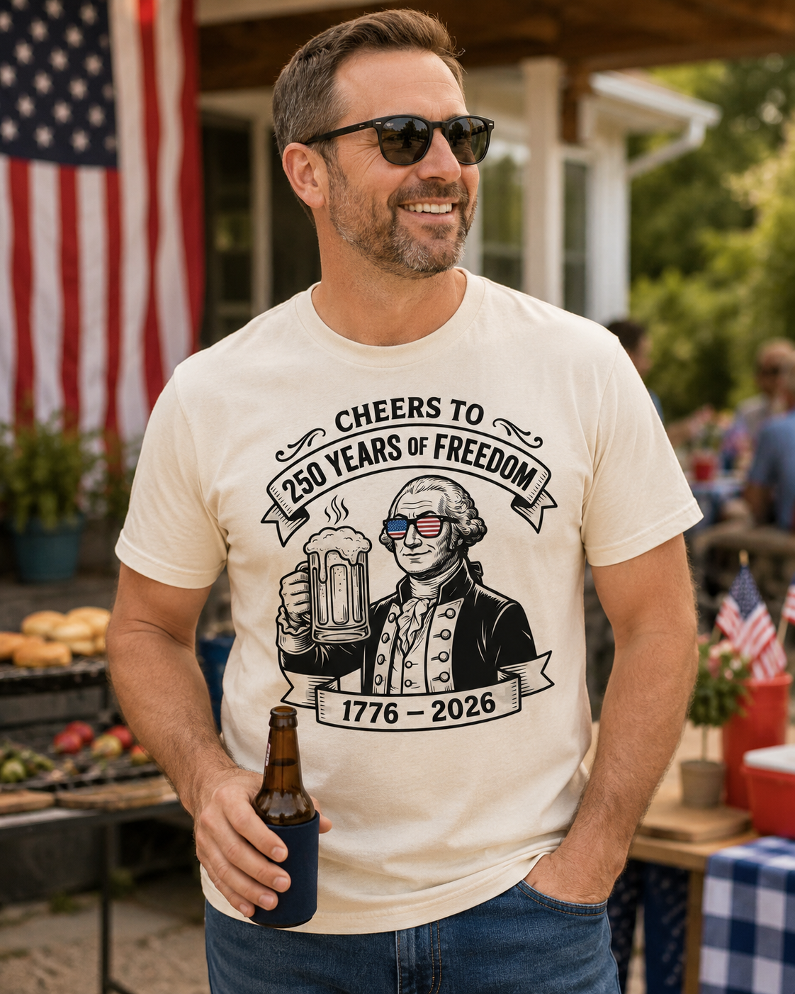 Cheers to 250 Years of Freedom Shirt – George Washington 4th of July Tee