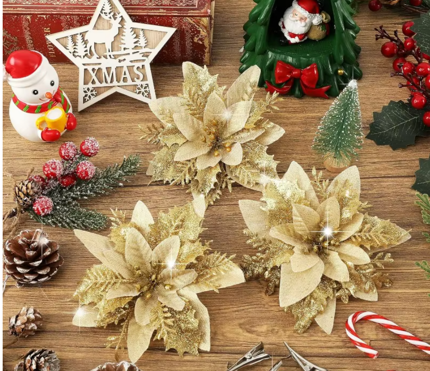 Glitter Artificial Christmas Flowers