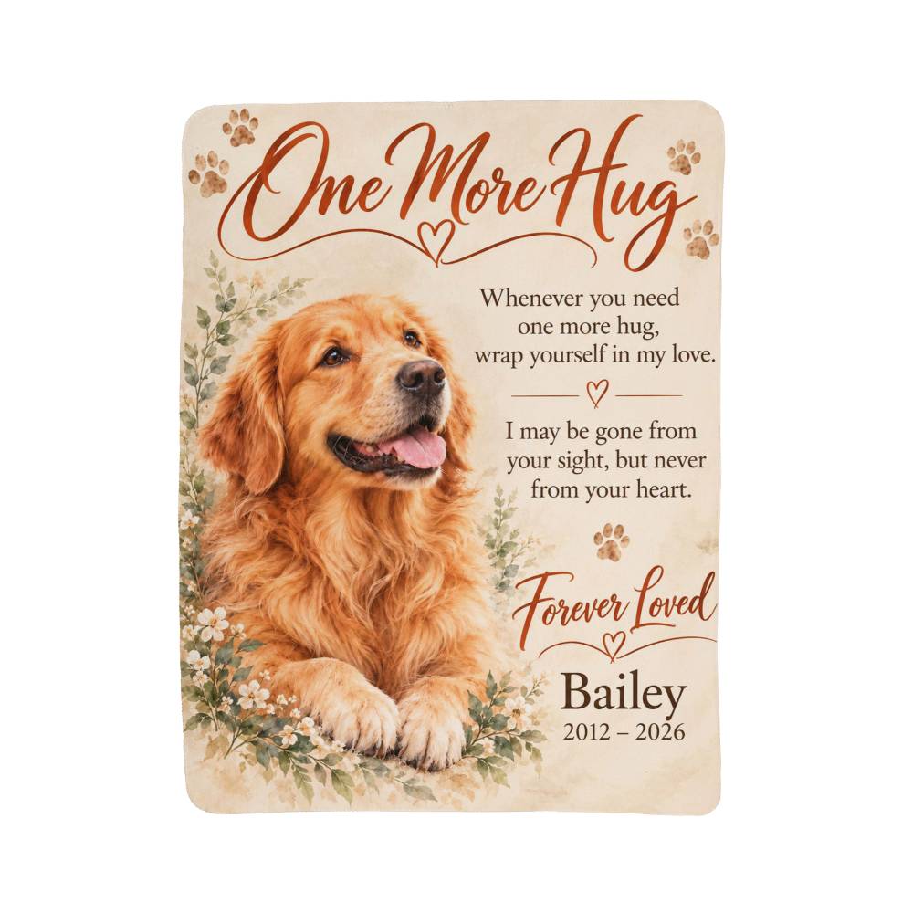 Personalized Pet Memorial Blanket – One More Hug | Custom Dog & Cat Photo Keepsake