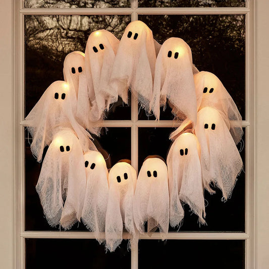 LED Ghost Wreath – Light-Up Halloween Door Décor (40cm)