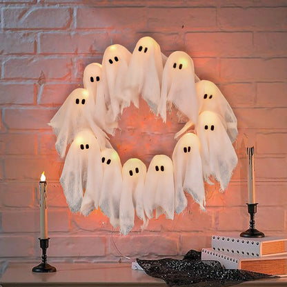 LED Ghost Wreath – Light-Up Halloween Door Décor (40cm)